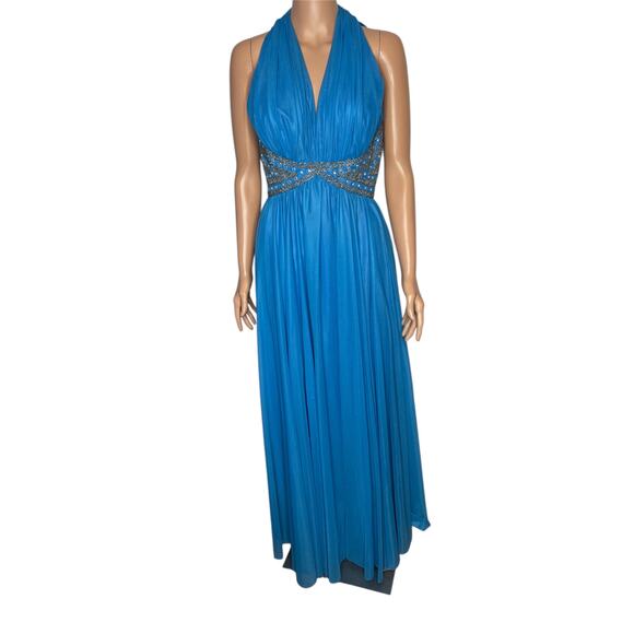 Mike Benet Formals turquoise blue Evening Gown size 12 Vintage Long Halter New - Picture 1 of 9